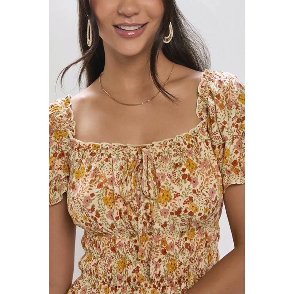 Trixxi Floral Smocked Waist Romper Yellow Pink Red Jrs Size Small XS - Picture 3 of 9